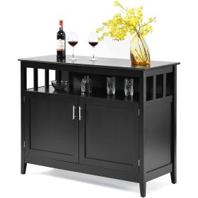 Black Wood 2-Door Dining Buffet Sideboard Cabinet with Open Storage Shelf