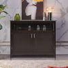 Dark Brown Wood 2-Door Dining Buffet Sideboard Cabinet with Open Storage Shelf