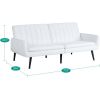 Modern Mid-Century  Futon Sleeper Sofa Bed in White Linen Fabric